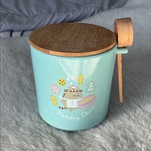 Pusheen Mint Green ceramic coffee container with bamboo Lid and Spoon